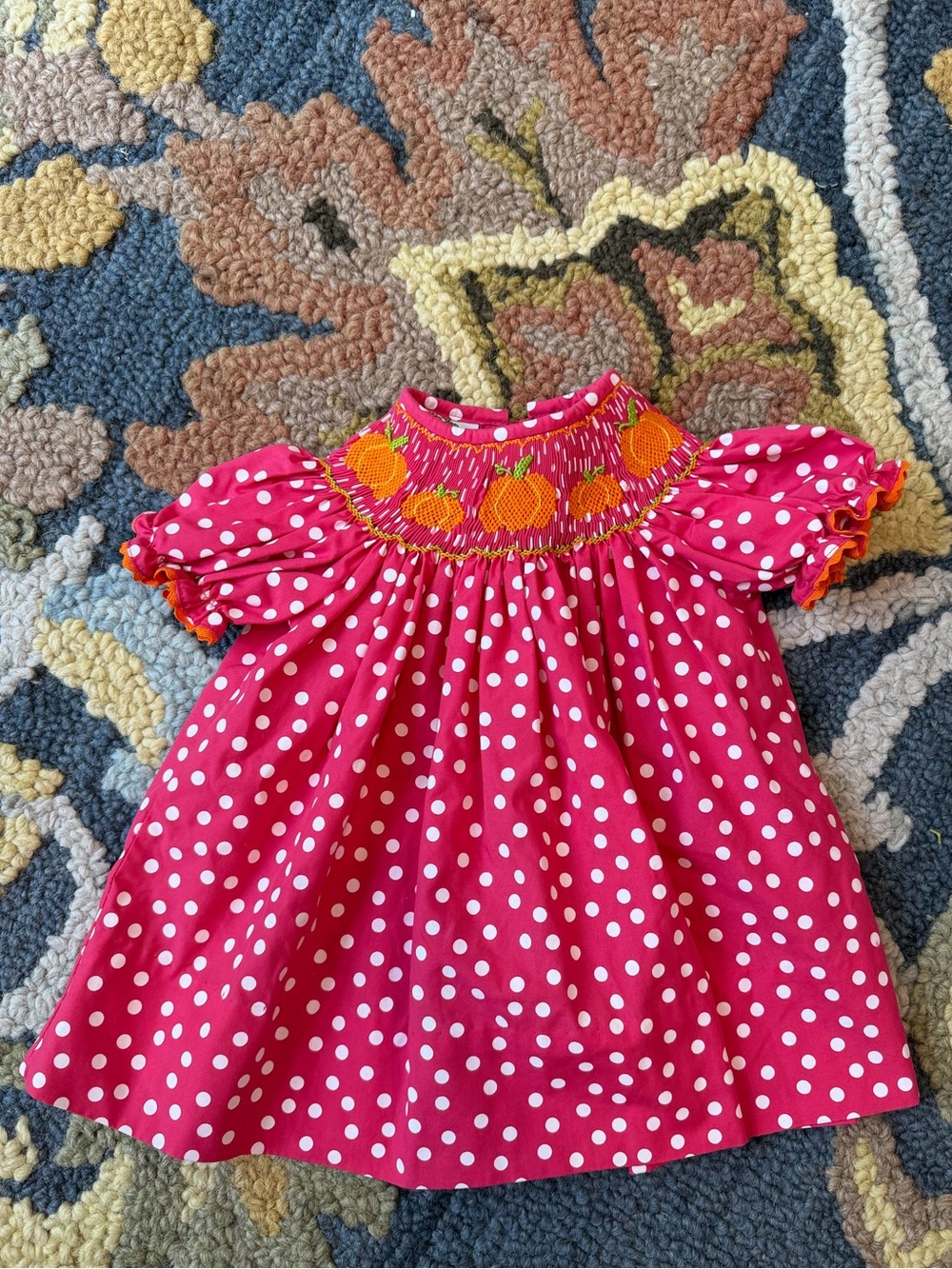 Girls' Pink Polka Dot Smocked Dress Pumpkin Embroidery 3 Months Cecil & Lou